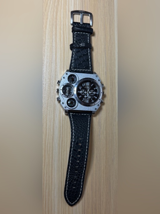 Oulm Other - Oulm Steam Punk Black Multifunction Men's Watch with Silver Casement